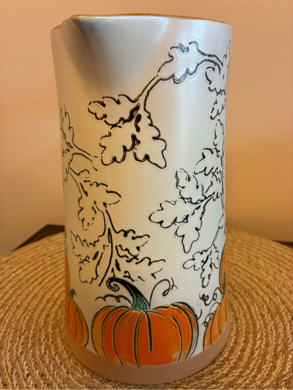 Blue Sky Pumpkin Ceramic Pitcher in Cream and Orange - Picture 11 of 12